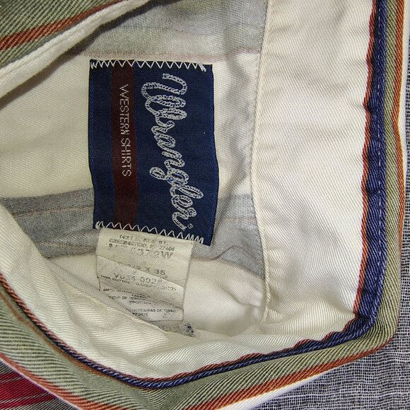VINTAGE Wrangler Brushpopper Shirt Size Large 16.5 Striped Long Sleeve Western - Picture 5 of 12